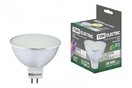 TDM ELECTRIC SQ0340-0062 Лампа светодиодная MR16-7 Вт-220 В -3000 К–GU 5,3 SMD (с матовым стеклом) TDM